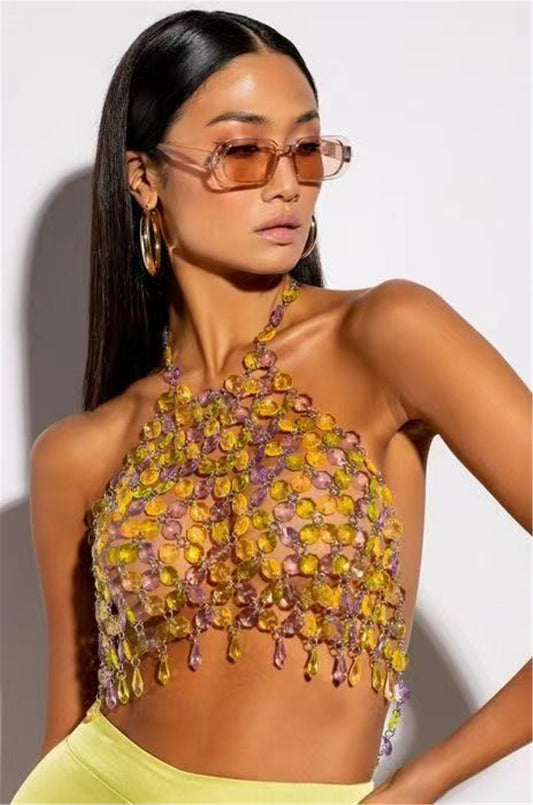 2022 Summer Sexy Nightclub Gem Stitched Backless Vest