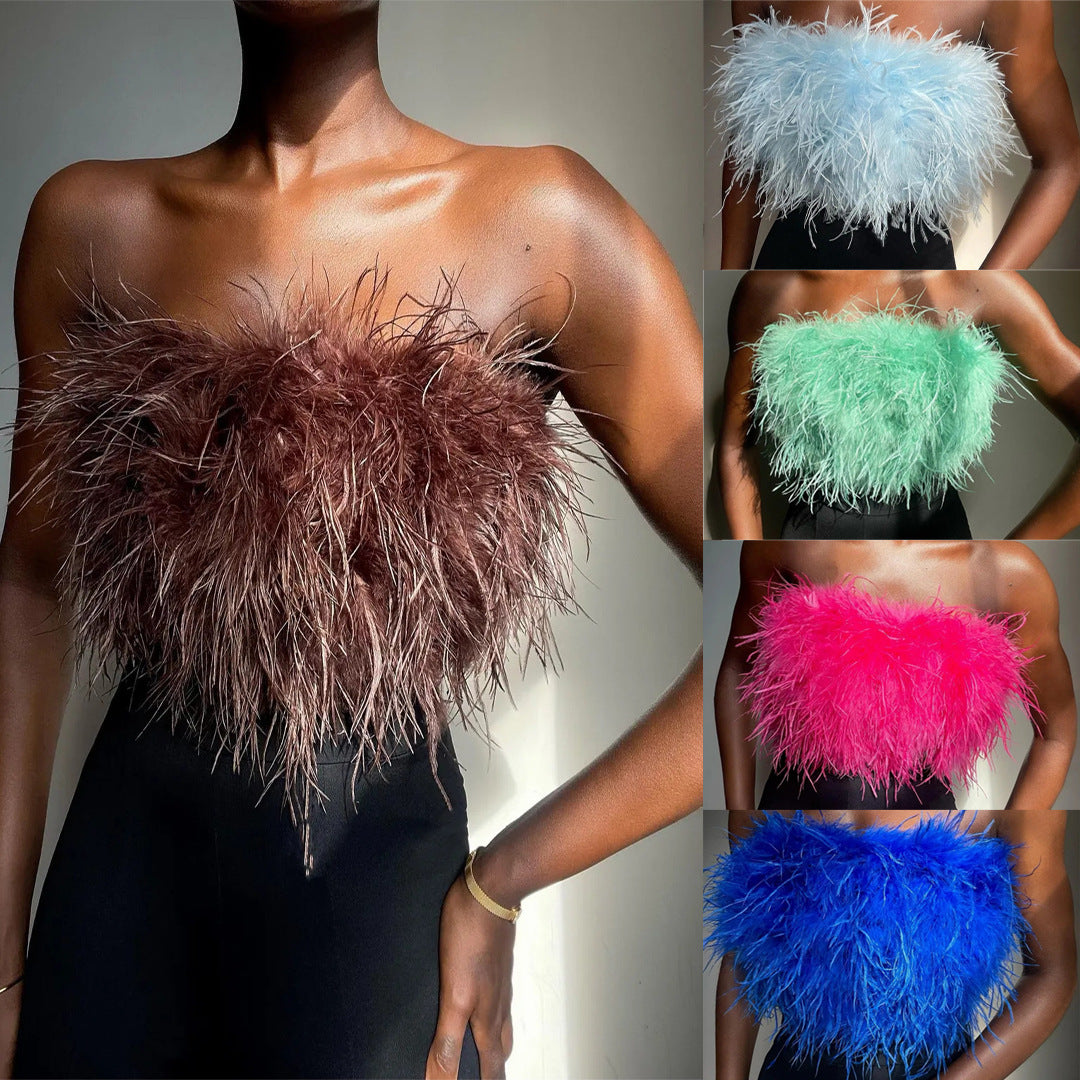 2022 Spring Summer Fluffy Multi-Color Fur Tube Top Versatile Top
