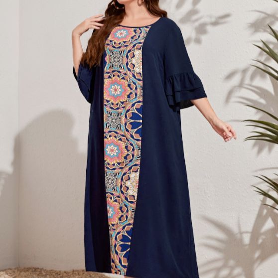 Plus Size Printed Pullover Office Maxi Dress Middle East Women Dress for Women