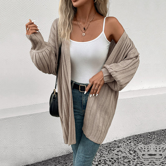 Autumn Winter Women Clothing Long Sleeve Solid Color Cardigan Sweater