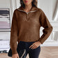 Women Clothing Collared Long Sleeved Sweater Women Top Solid Color Casual Sweatshirt Loose Zip Pullover Sweater