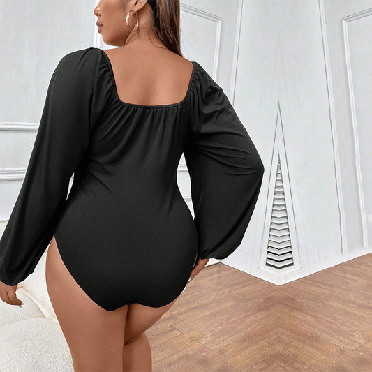 Plus Size Women Clothes Slim Fit Slimming Puff Sleeve Long Sleeve Sexy Jumpsuit