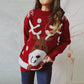 Autumn Winter Loose Elk Snowflake Flocking Jacquard round Neck Knitted Sweater Pullover