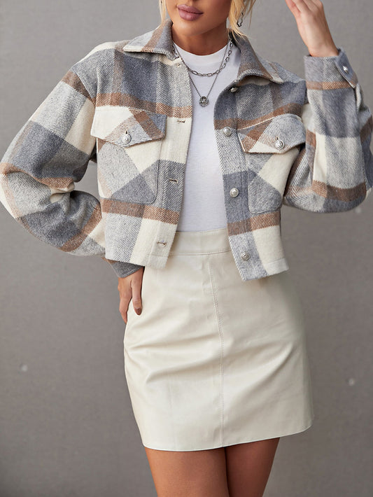 2022 Fall Winter Lapels Single-Breasted Shacket Temperament Commute Women Clothing Woolen Short Coat