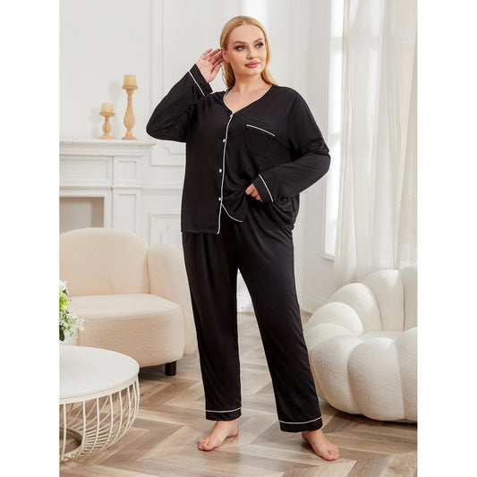 Plus Size Pajamas Women Autumn Winter Plump Girls Long Sleeve Homewear Suit