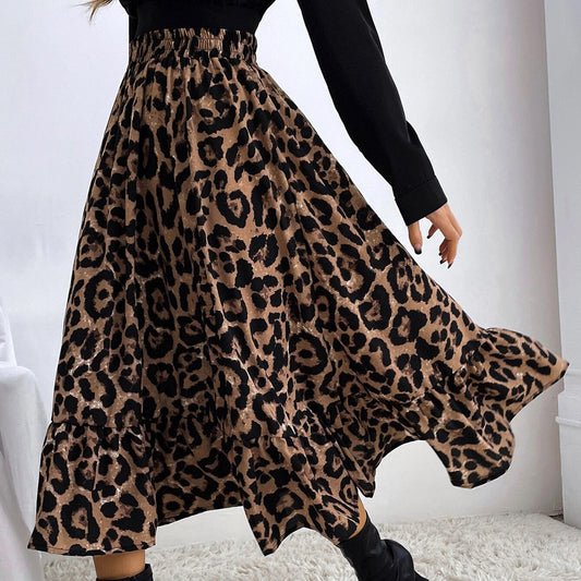 2022 Women Clothing Sexy Leopard Print High Waist Skirt Loose Swing Dress Women