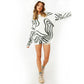 2022 Irregular Striped Printed Pullover Women Street Loose Knitted Sweater