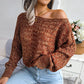 2022 Fall Winter Color Twist Long Sleeve off-Shoulder Knitted Sweater Women Clothing
