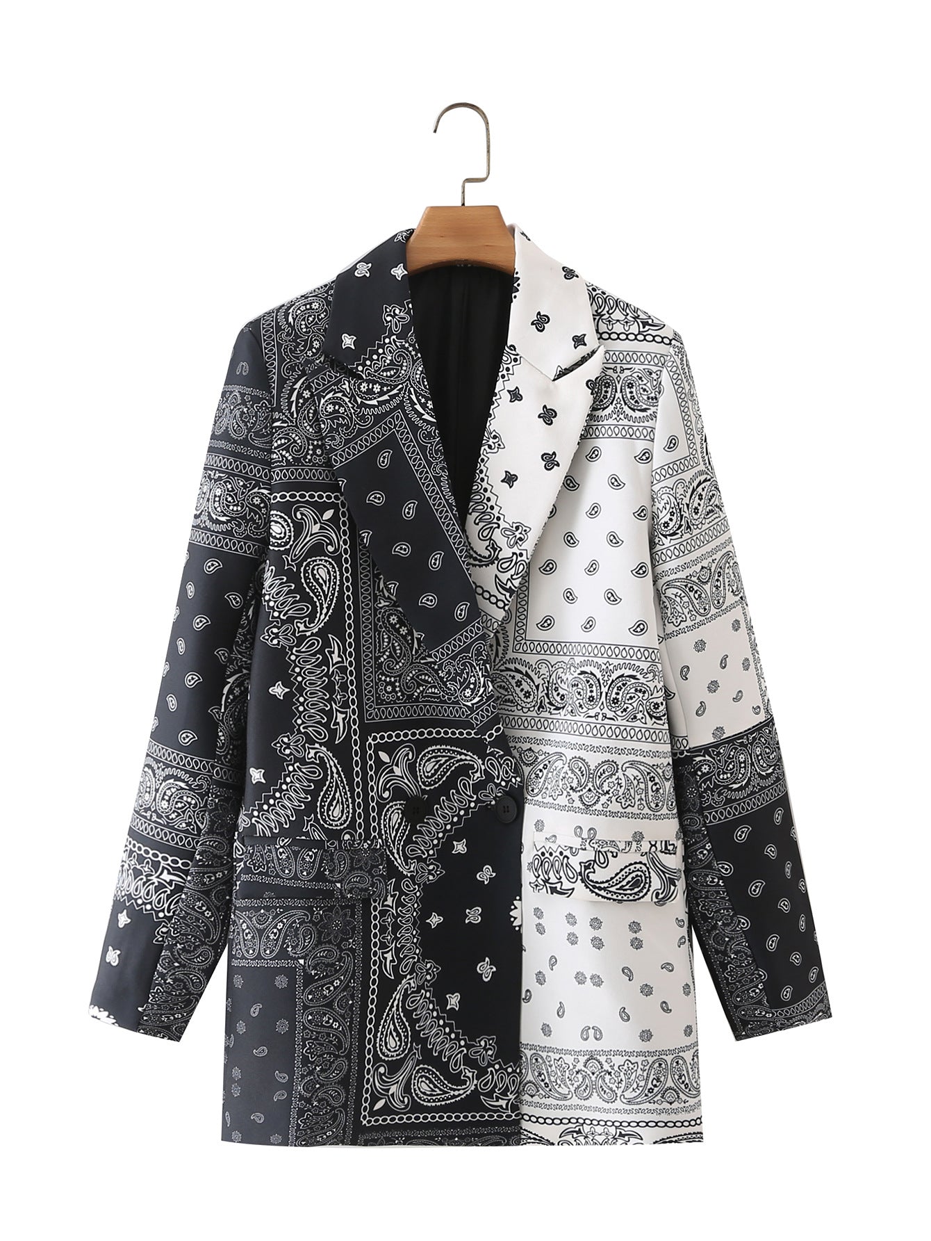 2022 Spring Urban Casual Women  Double-Breasted Color Matching Printed Blazer