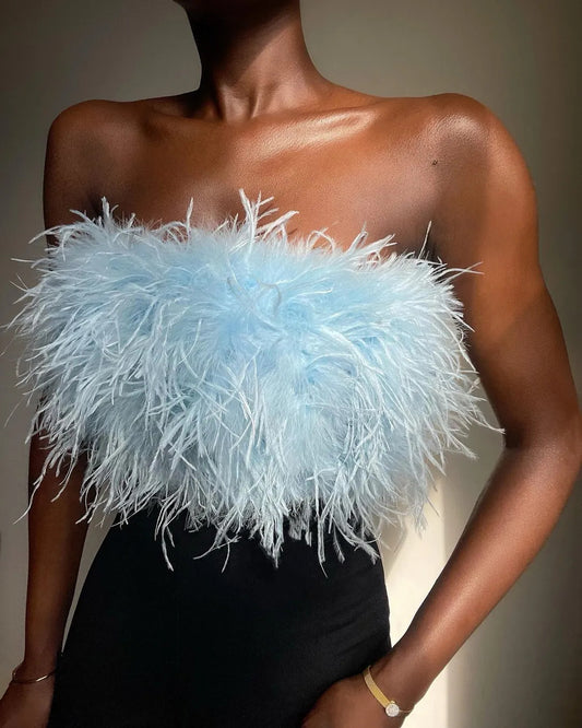 2022 Spring Summer Fluffy Multi-Color Fur Tube Top Versatile Top