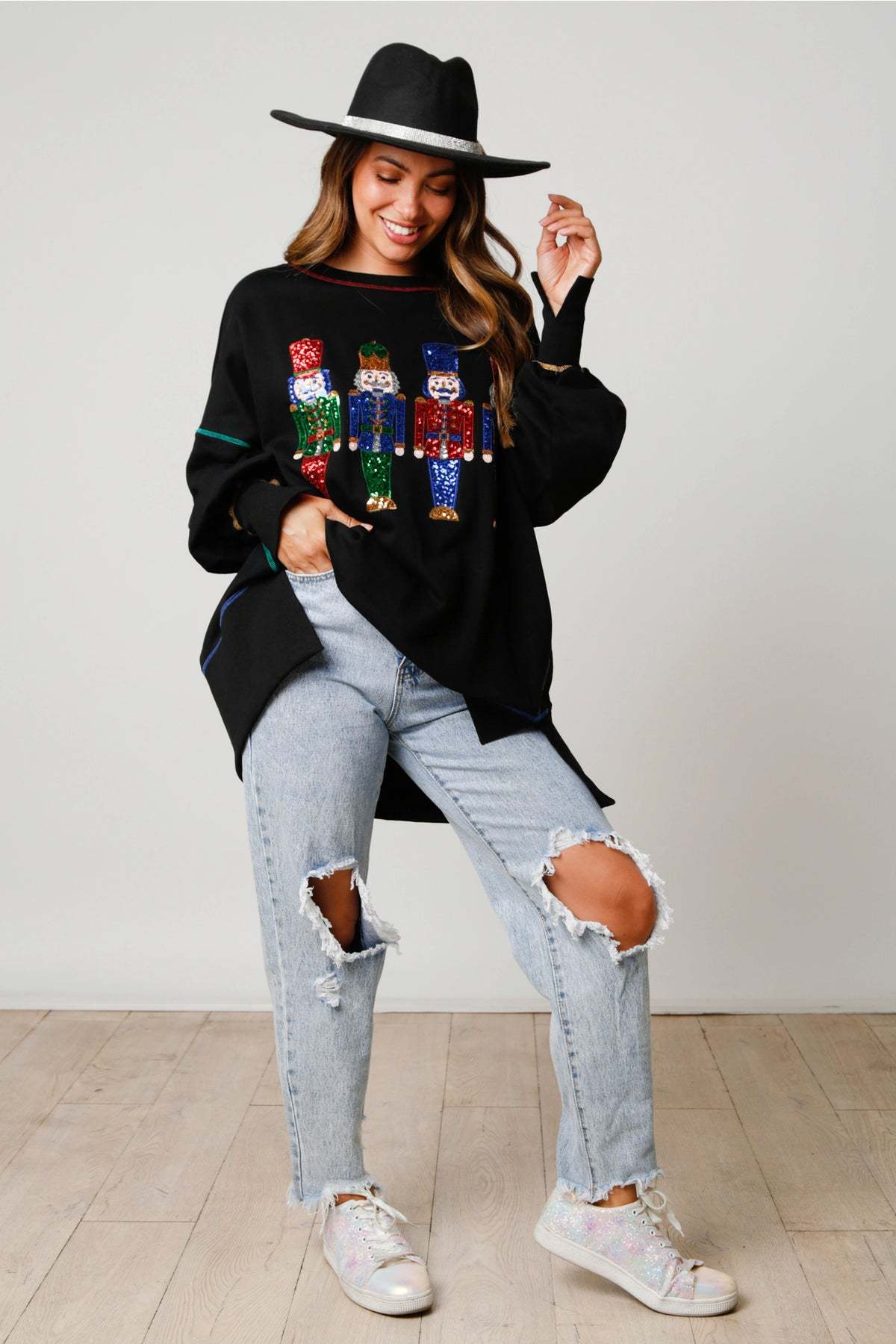 Women Clothing Christmas Sweet Sequ Thickened All Matching Top Long Sleeved Sweater