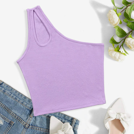2022 Summer Arrival Women Clothing Style Hollow out One Shoulder Sleeveless Top Rib Short Vest