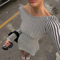 Arrival Striped Printed Sexy Hollow Out Cutout Backless Long Sleeve Slim Fit Elegant Dress for Women