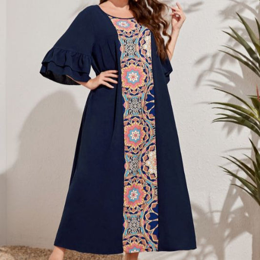 Plus Size Printed Pullover Office Maxi Dress Middle East Women Dress for Women