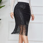 Plus Size High Waist Retro Office Sheath Sequined Tassel Skirt
