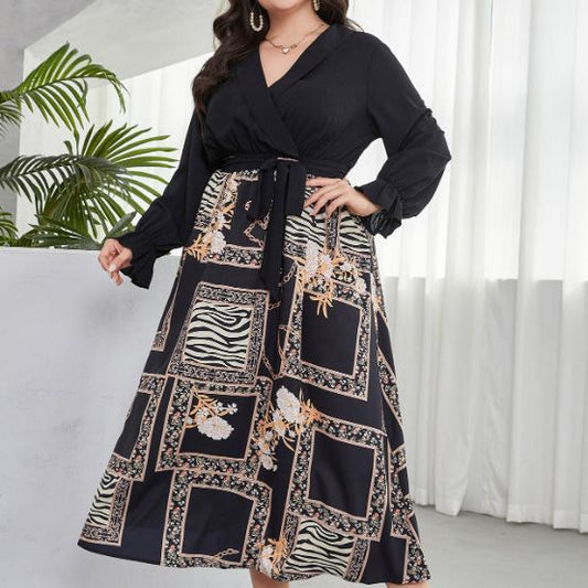 Plus Size Goods Middle East Youthful Looking Simple Lace Printed Dress