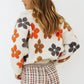 2022 Autumn Winter Casual Loose Jacquard Cute Floral Single-Breasted Long Sleeve Sweater Cardigan Coat