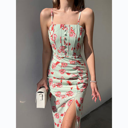 2022 Internet Floral Digital Printing off-Neck Strap Dress