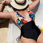 Plus Size Printed Sexy Backless Flab Hiding Siamese Swimsuit Swimwear