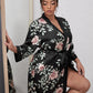 Plus Size Bathrobe Loose Casual Artificial Silk V neck Ladies Homewear Cardigan Lace up Nightgown