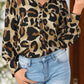 Leopard Collared Neck Long Sleeve Shirt